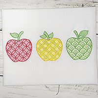 Apple Trio Embroidery Design with Motif Stitch